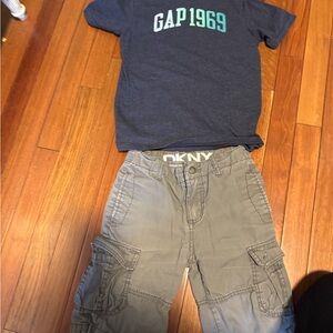 DKNY Gray Cargo Shorts and Gap 1969 tshirt